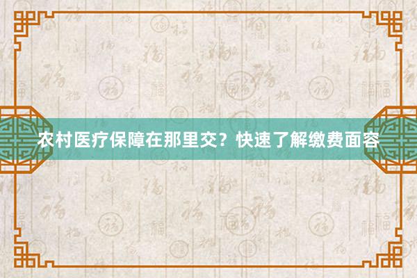 农村医疗保障在那里交？快速了解缴费面容