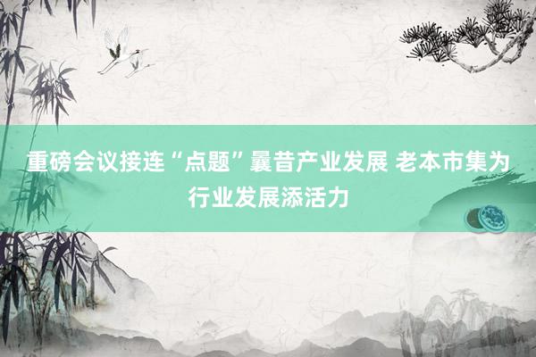 重磅会议接连“点题”曩昔产业发展 老本市集为行业发展添活力